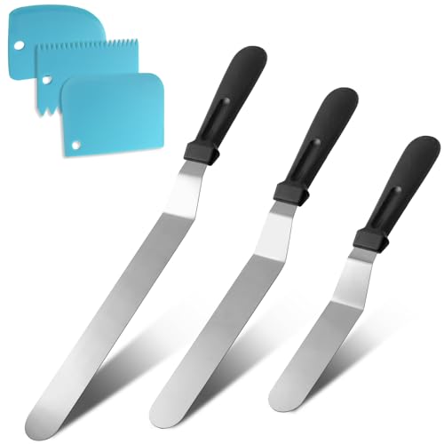 Litoexpe 6 Pack Stainless Steel Icing Spatulas with Blue Scrapers - color: Blue