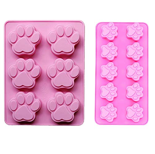 2 PACK Combo Mini & large Silicone DOG Pet Animal Paw Print Ice Cube Chocolate Soap Candle Tray Mold Party maker