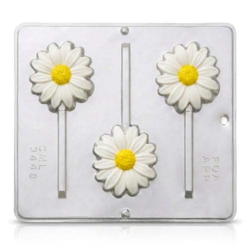 Daisy Flower Lollipop Chocolate Candy Mold 3448, 3 Cavities, Each Cavity 2 3/4" x 3" Inches