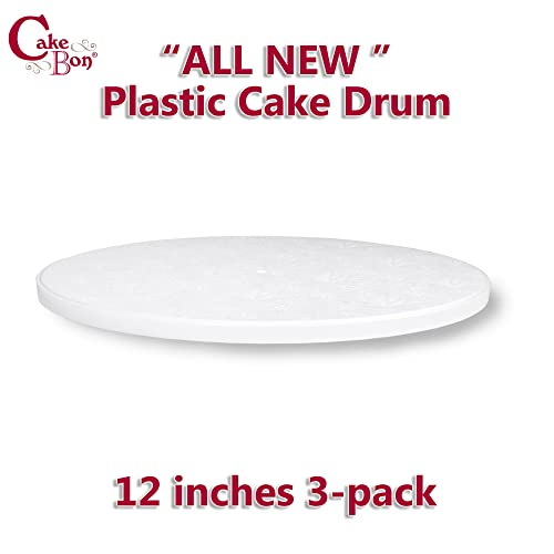 Cakebon Cake Boards Plastic - 12 Inch White Drums 3-Pack - Professional Cake Rounds - size: 12 Inches, style: 3 Pack