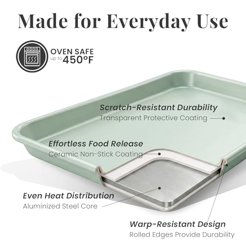 Larder & Vine 8-Piece Stackable Bakeware Set, Ceramic-Coated Nonstick Baking Pan Set, Non-Toxic, with Baking Sheets, Muffin Pan, Loaf Pan & Cake Pans, Sage - color: Sage