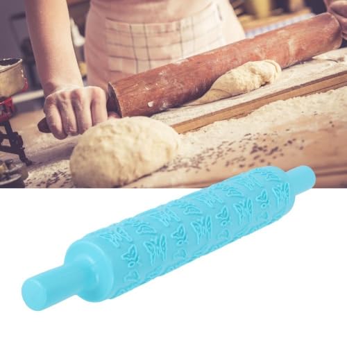 Limen Embossed Fondant Rolling Pin,PP Plastic Pattern Roller with Dual Handles for Cookies,Pastry,Cake Decor,14.37 x 1.97 in(Butterfly Pattern) - size: Butterfly Pattern