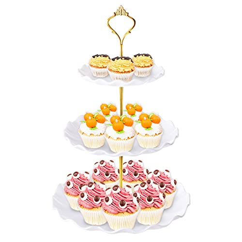 BACUTHY 3 Tier Cupcake Stand Holder, Plastic Cup Cake Tower Stand, White - color: White