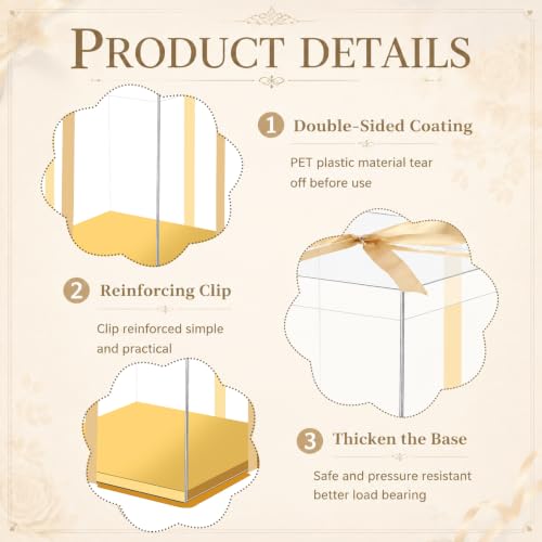 Watersay 6 Pack 14''x14''x12'' Gold Cake Box with Cake Boards and Ribbon - color: Gold, size: 14x14x12inch