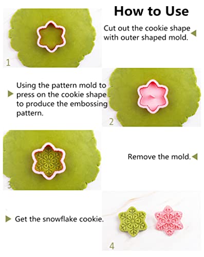 6-Pointed Snowflake Cookie Stamps Plastic Pink 9 Patterns Christmas