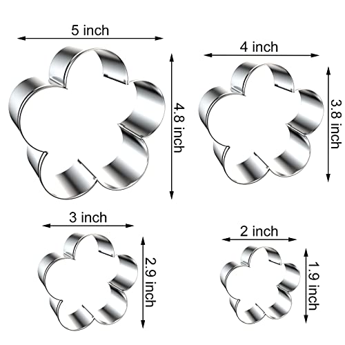 Plum Blossom Flower Cookie Cutter Set - 5 Inch, 4 Inch, 3 Inch, 2 Inch - Five Petal Scalloped Edge Spring Flower Cookie Cutters - color: Five Petal Flower