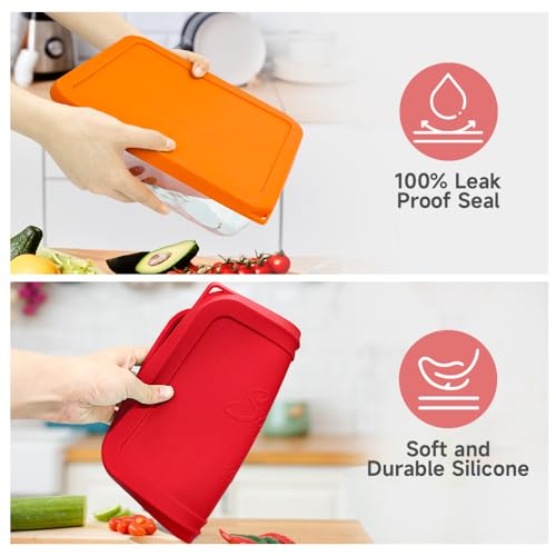 SOPHICO 11 Cup Silicone Replacement Rectangle Lids for Pyrex Glass 7212-PC - color: RED-2PACK
