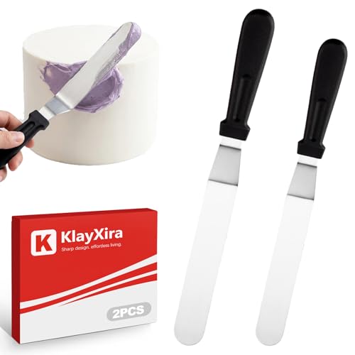 2 Piece Angled Icing Spatula Set (6" and 8"), Stainless Steel Offset Frosting Spatula with Ergonomic Handle, Cake Spatula for Cake Decorating and Baking, Ideal Icing Spatula for Cakes