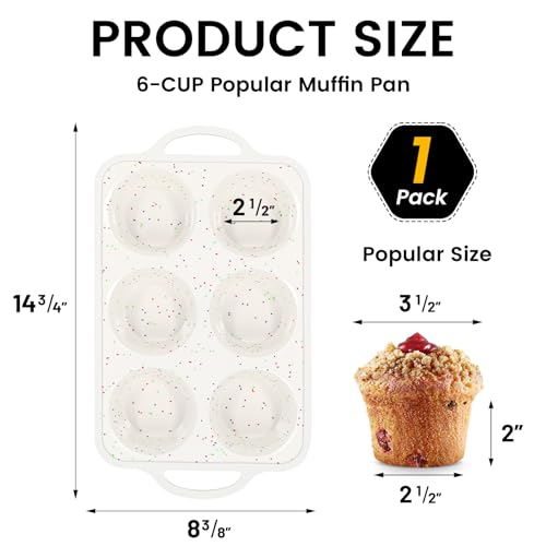 Vinino Jumbo Muffin Pan with Metal Reinforced Frame-1Pack, Large Silicone Cupcake Pan for Baking 6 Cup Jumbo Size, Silicone Muffin Tray, Cupcake Baking Pan Molds for Oven Dishwasher Safe-Cream - size: Jumbo