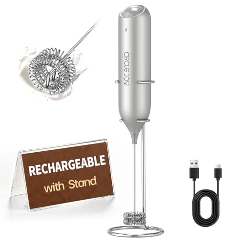 CIRCLE JOY Rechargeable Milk Frother Handheld with Stand, Dual Spring Whisk Electric Foam Maker, Detachable Hand Frother Wand Drink Mixer for Lattes, Cappuccino, Macchiato, Hot Chocolate, Silver - color: Stand Silver