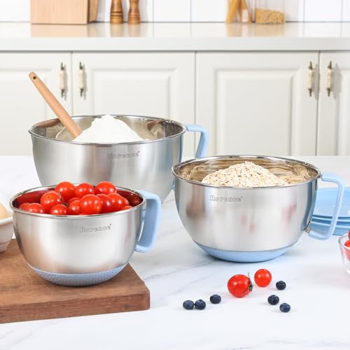 Rorence Stainless Steel Mixing Bowls Set with Lids,1.5,3 & 5 Qt,Light Blue - color: Light Blue