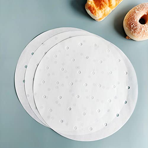 100 PCS Bamboo Steamer Liner, 10" Round Air Fryer Parchment Paper with Holes, White Anti-Stick Steamer Paper (Pack of 2) - size: 10 inch x10 inch x 0.01 inch (Pack of 2)