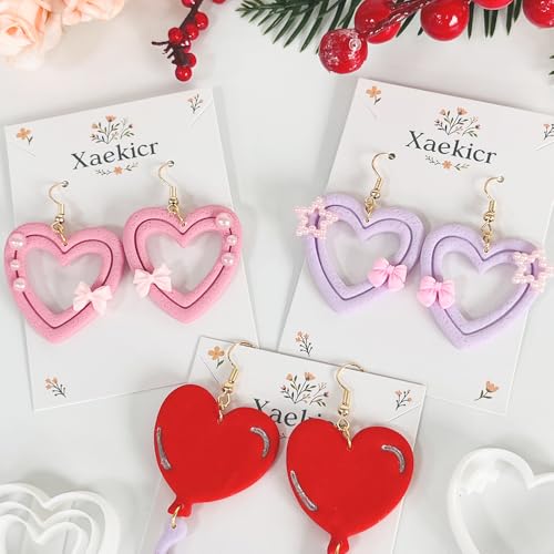 Xaekicr Heart Balloon Polymer Clay Cutters Set – 3Pcs Clay Earring Cutters for DIY Jewelry, Love Shape Clay Tools and Polymer Clay Molds - color: V color