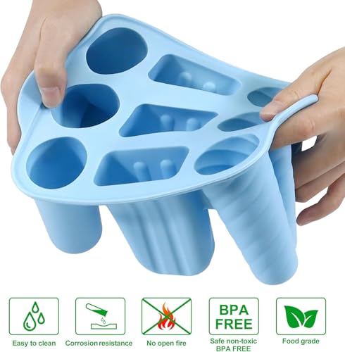 9 Cavity Popsicles Molds with 50pcs Wooden Sticks BPA Free Ice Pop Molds - color: Blue