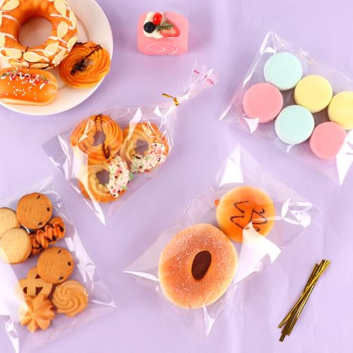 200Pcs Cookie Bags Self Sealing Cellophane Bags 4x6 Inches Plastic Resealable Clear Treat Bags with Twist Ties for Cookies Party Favors Bag - size: 4x6 Inches