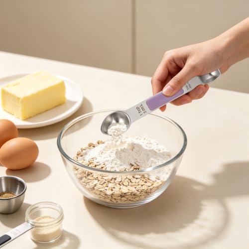 Heavy Duty Stainless Steel Measuring Spoons,Unique Dual-Head Tablespoon and Teaspoon with Bonus Leveler,Engraved Markings,Nonslip Silicone Grip,Great Baking Gift Set(colourful)(set of 5) - color: Measuring Spoons 5pcs(Colorful)