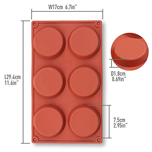 homEdge 6-Cavity Disc Shape Silicone Mold, 3 Packs Disc Cake, Gustard, Resin Coaster, Tart, Handmade Soap Molds-Brown