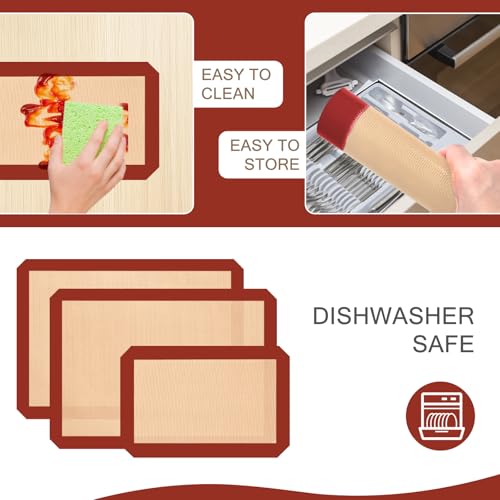 Silicone Baking Mat Set of 3, Non-Stick 2 Half & 1 Quarter Sheets - color: Red, size: 2Half Sheets+1Quarter