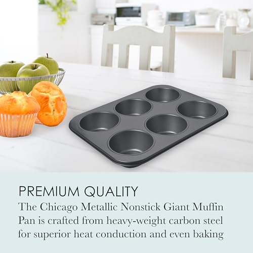 Chicago Metallic Professional 6-Cup Non-Stick Muffin Pan, Make up to 6 large muffins, cupcakes, quiches, egg cups, and more,14-Inch-by-10.25-Inch - size: 6-Cup, style: 6-Cup Muffin Pan