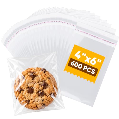 NEOACT 600 Pcs Cookie Bags, 4x6 Clear Self Sealing Cellophane Bags - size: 1 Count (Pack of 600)