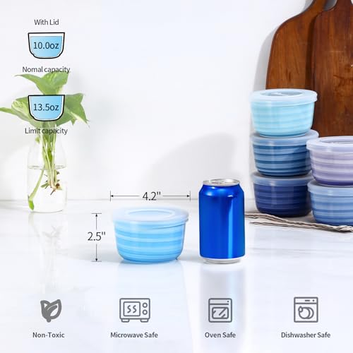 Selamica Ceramic 10 OZ Ramekins with Lids, Set of 6, Gradient Blue - color: Gradient Blue, size: 10 Oz