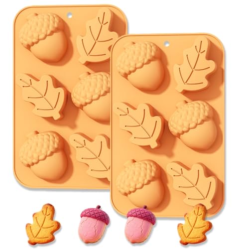 2 Pcs Fall Silicone Molds 3D Chocolate Silicone Mold Autumn Maple Leaf Hazelnut Acornshape Mold for Halloween Thanksgiving Chocolate Candy Cake Pan Baking Tray Cake Decoration - color: Styl 18