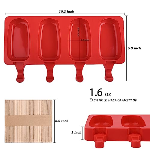 WMKGG Popsicle Silicone Molds Set, 2 PCS Ice Cream Molds - color: Red