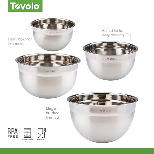 Tovolo Nesting Stainless Steel Mixing Bowls Set of 4 for Baking and Cooking - size: Set of 4 (1.5-7.5 Quart)
