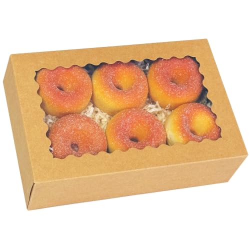 qiqee Auto-pop up 9x6x2.5 Inch Brown Cookie Box with Window 30Pcs Pastry Macaron Bakery Box for Packaging - color: 9x6x2.5, 30Pcs, Brown