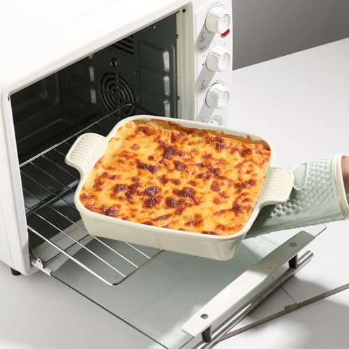 Sweejar Ceramic Baking Dish, 9 x 9 Cake Baking Pan for Brownie, Porcelain Square Bakeware with Double Handle for Casserole, Lasagna, Family Dinner (Beige) - color: Beige, size: Square 9IN
