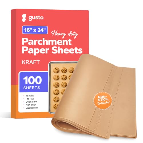 GUSTO 16 x 24 Inch Baking Parchment Paper Sheets [100 Count] Unbleached - size: 16 x 24 in (Sheet)