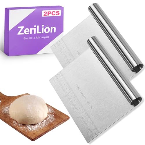 2 Pack Stainless Steel Dough Cutter Scraper Set - Bench Scraper & Pastry Knife with Measuring Marks - Bread Dough Baking Professional Kitchen Tool