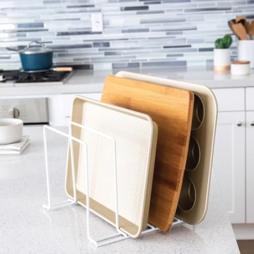 Better Houseware Pot Pan Organizer Under Cabinet Pot Lid Organizer Pan Organizers Inside Cabinet, Adjustable Cutting Board Organizer, Pots and Pans Organizer for Cabinet Storage, 4 Divided Slots