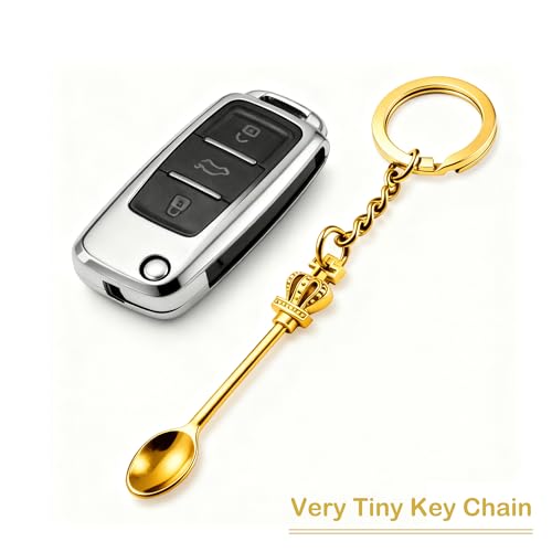 8 Pack Tiny Mini Spoon Keychain with Split Key Rings - color: Gold
