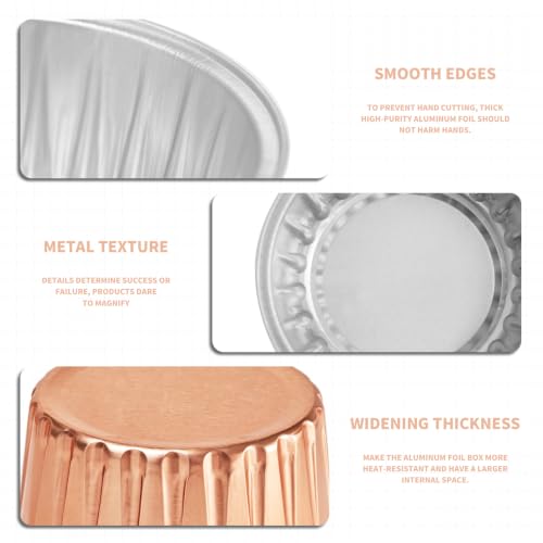 50Pcs Mini Aluminum Foil Cupcake,5oz Champagne Baking Cups with Lid - color: Champagne