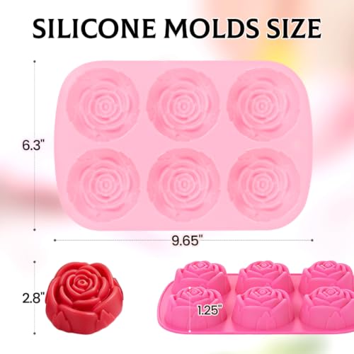 SJ Rose Silicone Mold Set, 2-Pack 6-Cavity Soap & Chocolate Molds - color: Sweet Pink+Rose Red / Rose Flower