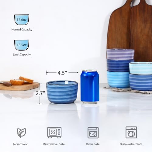 Selamica 12 OZ Ramekins Oven Safe, Ceramic Souffle Dishes Set of 6 - color: Gradient Blue, size: 12 Oz