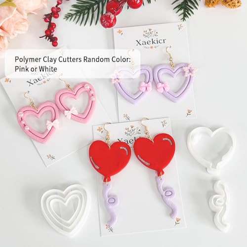 Xaekicr Heart Balloon Polymer Clay Cutters Set – 3Pcs Clay Earring Cutters for DIY Jewelry, Love Shape Clay Tools and Polymer Clay Molds - color: V color