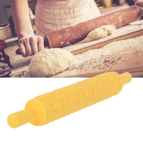Embossed Fondant Rolling Pin,PP Plastic Pattern Roller with Dual Handles for Cookies,Pastry,Cake Decor,14.37 x 1.97 in(Honeycombs) - size: Honeycombs