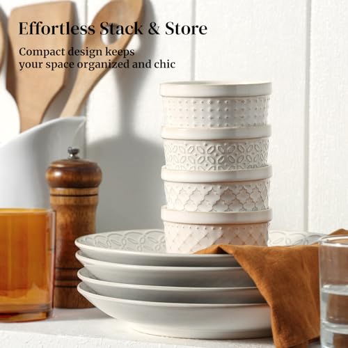 DOWAN Ramekins Oven Safe with Lids 4 oz, Charcuterie Boards Bowls Set for Creme Brulee, Souffle, Dipping Sauces, Custard Cups Ceramic Food Storage Containers, Set of 6, Beige - size: 4 oz