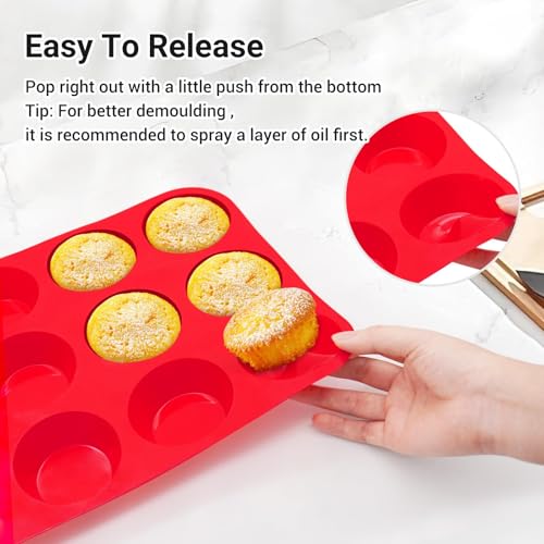 Redfly 3 Pack Silicone Muffin Pans for Baking & Cupcake Pan - 12 Cup Regular Size Silicone Molds, BPA Free Egg Bites Mold - color: Red, size: 3pcs: 12-Cup