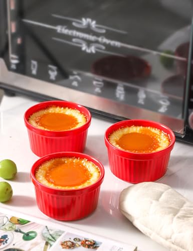8 oz Ramekins Oven Safe Set of 6, Souffle Dish Baking Bowls, Custard Dessert Cups for Pudding Yogurt Ice Cream, Ceramic Ramiken Bowl, Red - color: Red