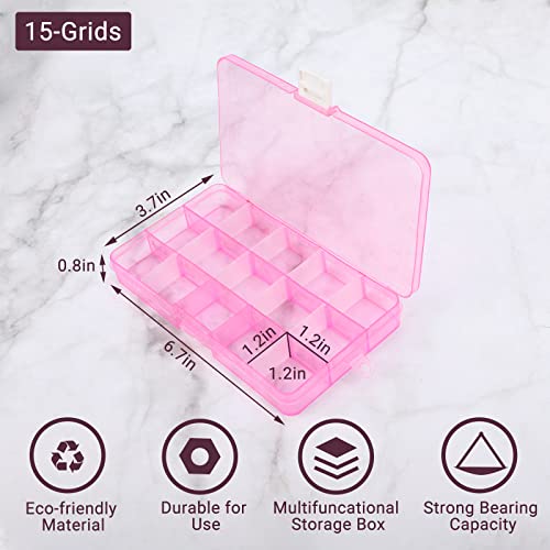 Small Compartment Organizer Case, 4PCS 15-Grid Adjustable Plastic Box with Dividers, Acrylic Fake Nail Charms Bead Rhinestone Jewelry Holder, Craft Screw Hardware Parts Empty Storage Container - color: 4PCS-Blue Buckle & Pink & Orange & Blue, size: Small-