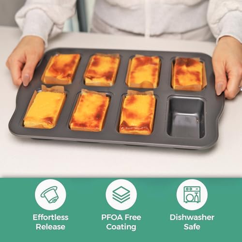 Mini Loaf Baking Pans Set 8-Cavity with 200 PCS Parchment Liners, Nonstick Bakeware Rectangle Bread Pan, Heavy Duty Banana Bread Pan, Grey - size: 14x9.39x1.3 Inch