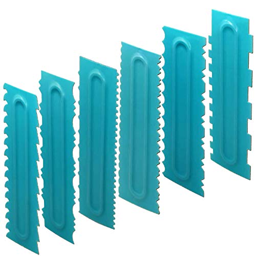 Cake Scraper Polisher Set of 6 Pack Decorating Comb and Icing Smoother Mousse Butter Cream Cake Edge Tools, Plastic Sawtooth 12 Design Textures-Blue - color: 6 Blue
