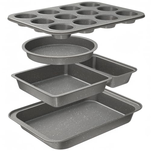 5-Piece Baking Pans Set, Nonstick Bakeware Sets, Grey - color: Gray