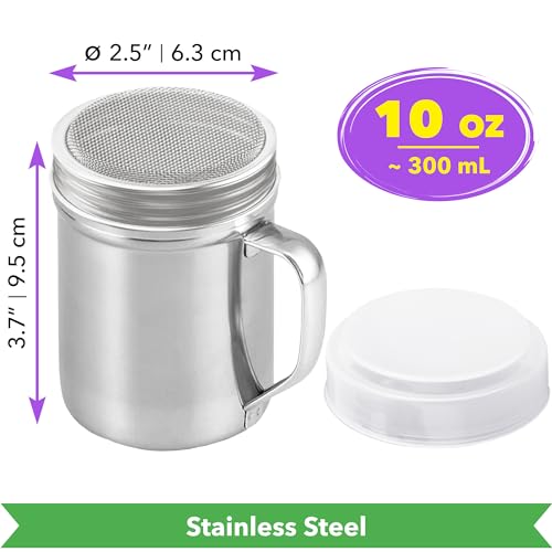 CUSINIUM Powdered Sugar Shaker Duster - With Handle - Cinnamon Shaker For Coffee Bar - Fine Mesh Dredge - 10 ounce | Style: Fine - size: 10 Ounce