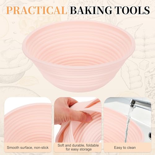 uxcell 2Pcs Silicone Bread Proofing Basket 9.3" Round Sourdough Basket Pink - color: Pink, size: 23.5 cm / 9.25 Inch