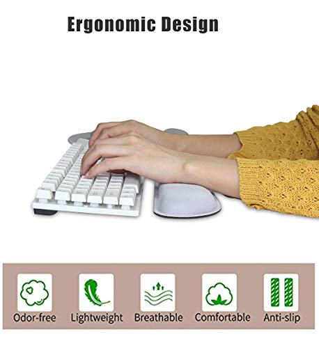 Ergonomic Keyboard Mouse Pad Wrist Rest Support Set for Laptop/Computer/Desktop,Memory Foam Hand Rest Wrist Cushion for Gaming/Office,Lightweight Comfortable & Pain Relief (Greyish White) - color: Greyish White
