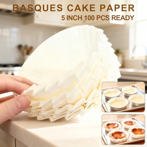 5 Inch 100 Sheets Precut Parchment Liners for Cheesecake & Basque, Non-Stick, Oven & Air Fryer Safe - size: 5 inch